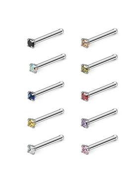 Ruifan 12-20PCS 18G Mix Color Stainless Steel Clear Diamond CZ Ball Flat Nose Bone Studs Rings Pin Piercing Jewelry 1.5mm 2mm 2.5mm 3mm